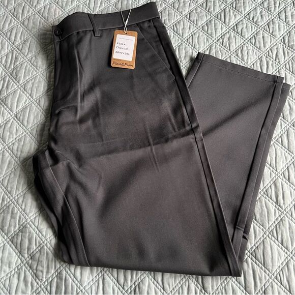 Men’s plaid & plain charcoal gray pants 36w x 28l nwt - Picture 1 of 3